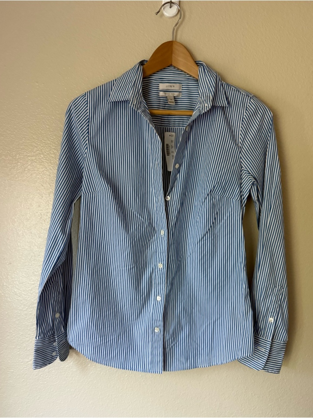 J. Crew Stretch Perfect Blue and White Vertical Stripe Button-Down Shirt